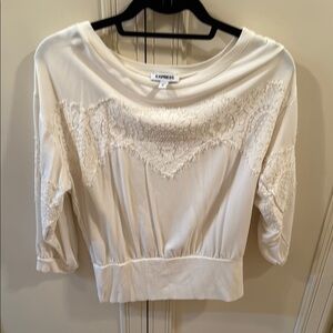 Express Cream Boxy Blouse with Embellished Scoop Neckline